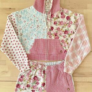 Teddy Fresh Women's Floral Colorblock Cropped Hoodie & Sweatpants size Small